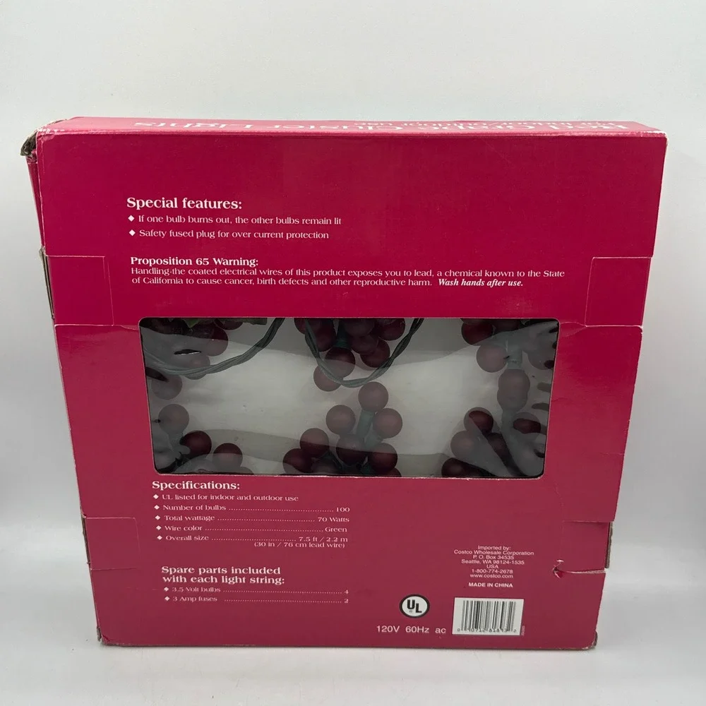 Costco Red Grape Cluster Lights Indoor Outdoor 7.5ft Red Vineyard String Lights